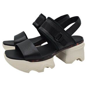 Sorel Womens Size 9.5 Kinetic Impact Slingback Black Chalk Heel Sandals Shoes